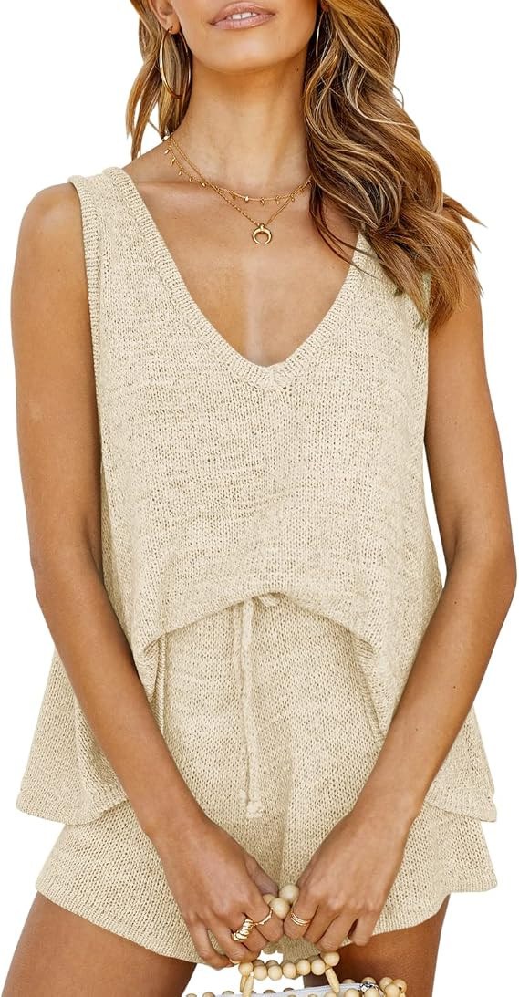 Womens Summer 2 Piece Outfits Sexy Sheer Romper Stripe Jumpsuit Casual Strappy Tie Waisted Beach ... | Amazon (US)