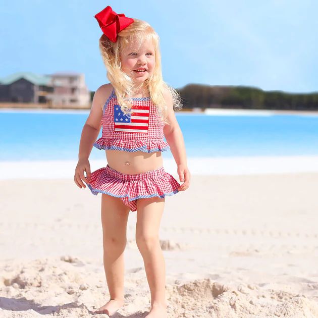 Red Gingham Seersucker Flag Two Piece | Classic Whimsy