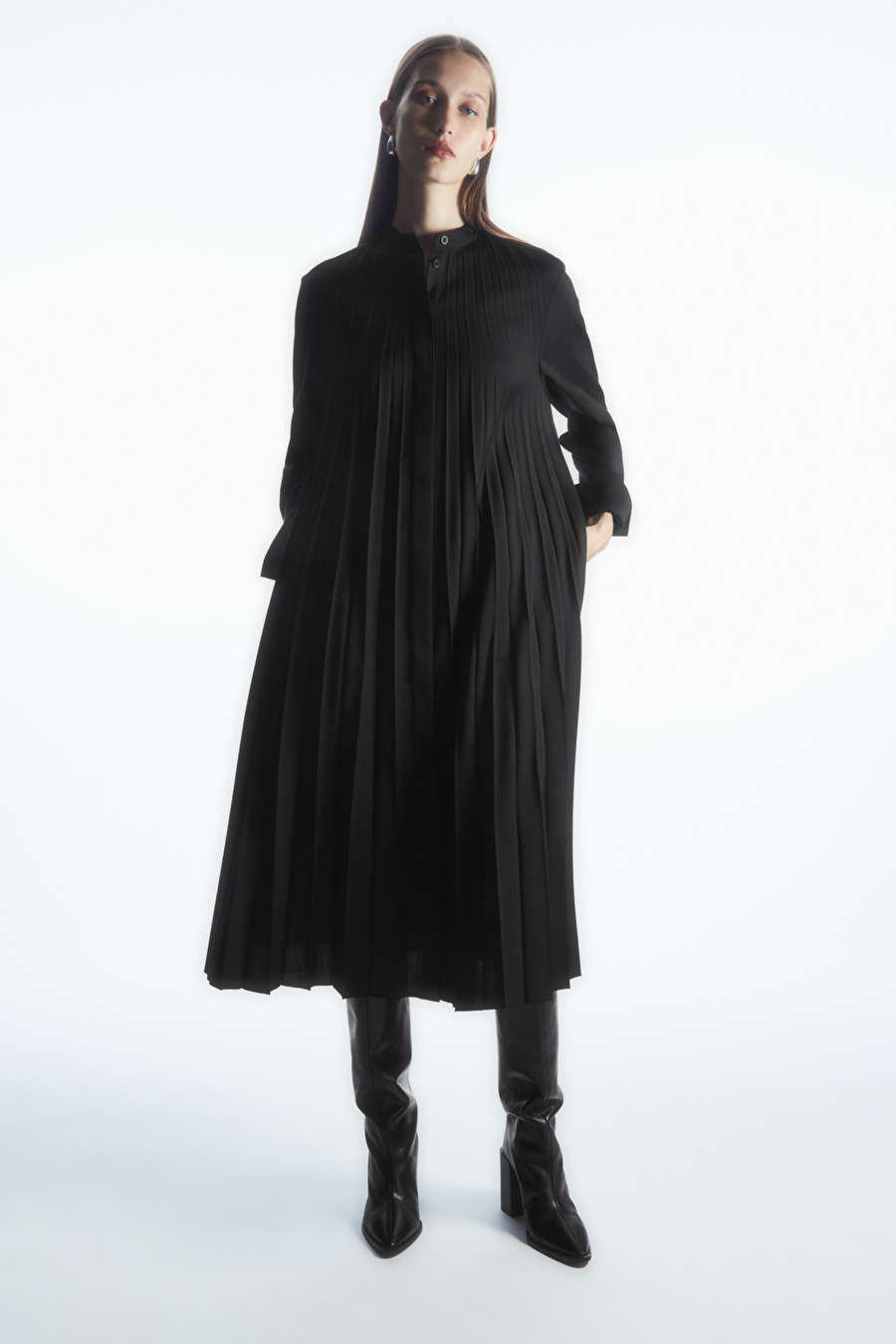 ROBE-CHEMISE PLISSÉE LAINE MÉLANGÉE | COS (EU)