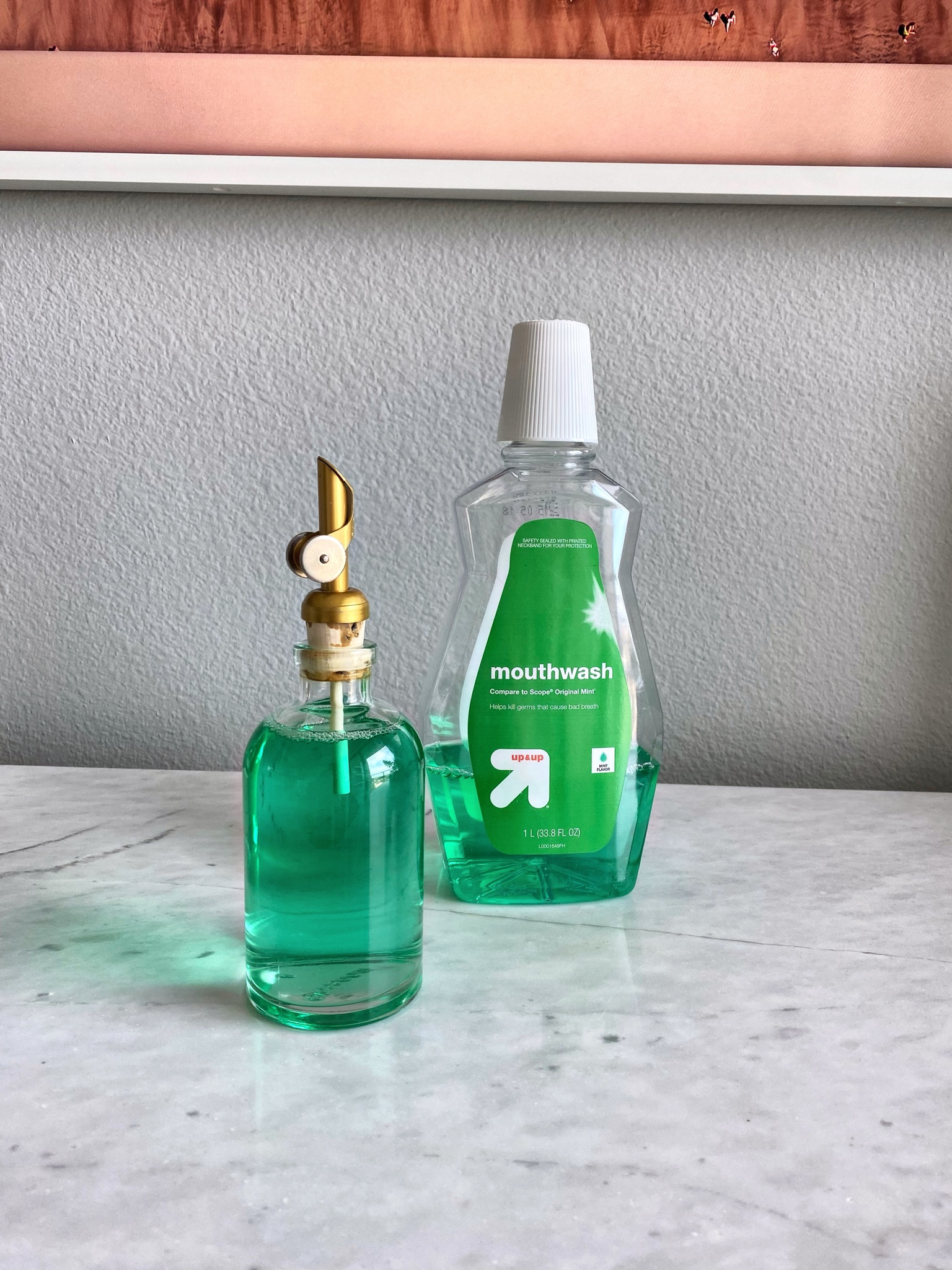 Clear glass mouth wash holder! I love how this elevates your bathroom! 

Rail19 Small Clear Glass Mouthwash Dispenser with Metal Pour Spout | Cooking Oil and Vinegar Dispenser - Perfect for The Bathroom, Kitchen and Tabletop, 8oz (Gold) #amazon 

#LTKhome #LTKunder50