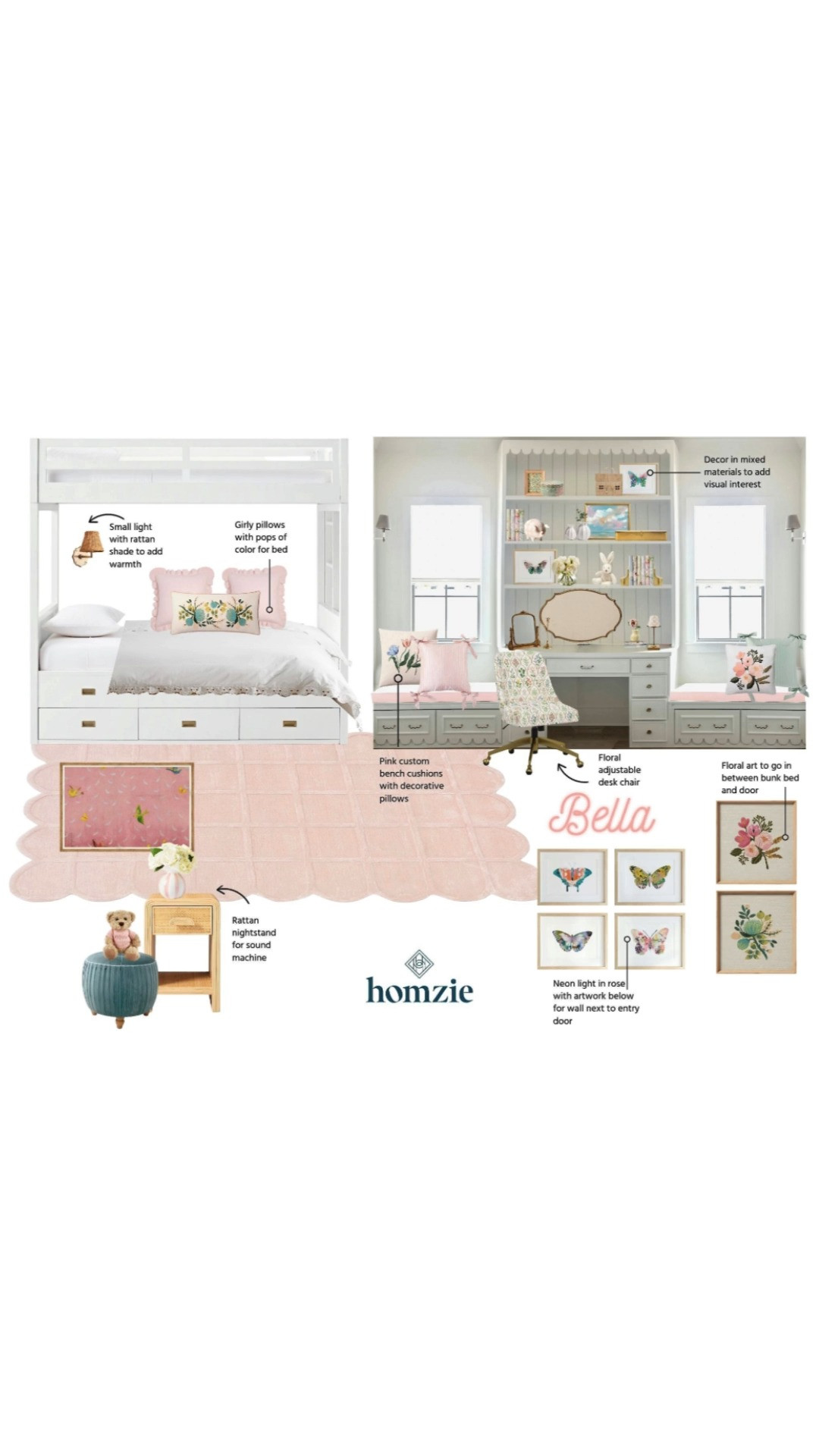 Little girl bedroom design featuring built in vanity and window bench seats, wall art, lamps, faux stems, accent pillows, decor, etc.

#LTKHome #LTKFinds #LTKFavorites #HomeStyleDaily 

 #LTKHome
