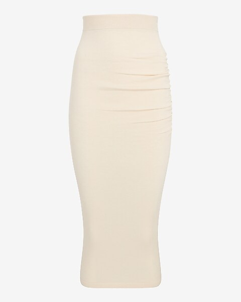 High Waisted Ruched Side Midi Sweater Skirt | Express