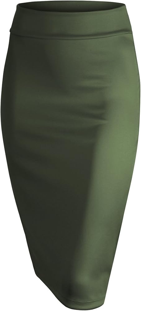 Women's Elastic Waist Stretch Bodycon Midi Knee Length Pencil Skirt for Office | Amazon (US)