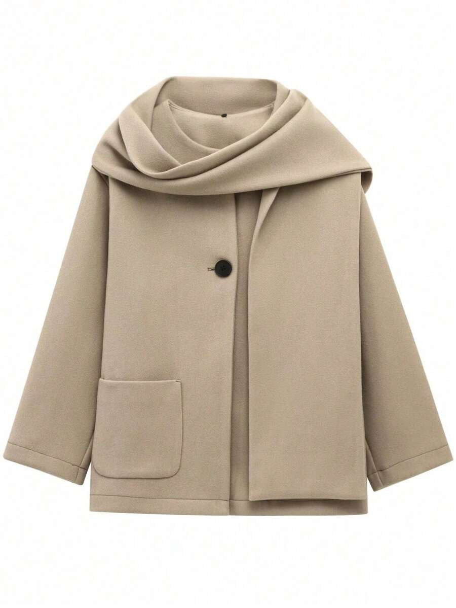 2025 Autumn/Winter New Women's Wear With Scarf Round Neck Long Sleeve Woolen Coat Coat | SHEIN