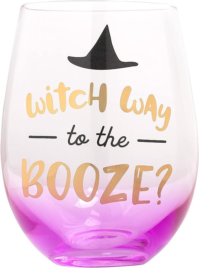 Pearhead Witch Way to The Booze, Gradient Purple Halloween Wine Glass, 1 Count (Pack of 1), 15oz | Amazon (US)