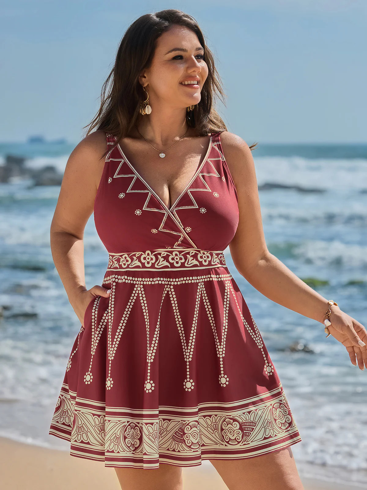 Boho Print Surplice Neckline Swim Dress | Bloomchic