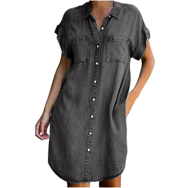 Puntoco Womens Plus Size Dress Clearance,Women'S Dress Short Sleeve Slim Solid Color Loose Thin D... | Walmart (US)