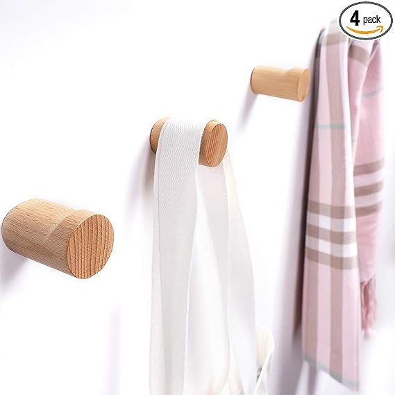 Wooden Wall Hooks Minimalist Coat Hook,4pcs Modern Beech Real Natural Wood Pegs,Wood Hangers Wall... | Amazon (US)