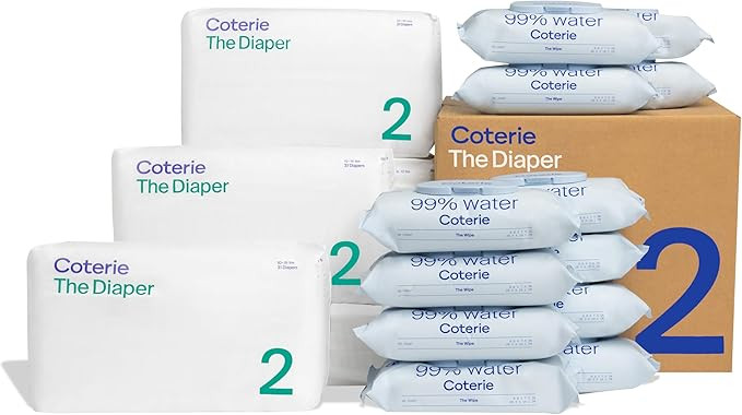 Coterie Baby Diapers + Wipes Baby Kit, Size 2 (186 Count) + 12 Wipe Packs (672 Wipes) Made with P... | Amazon (US)