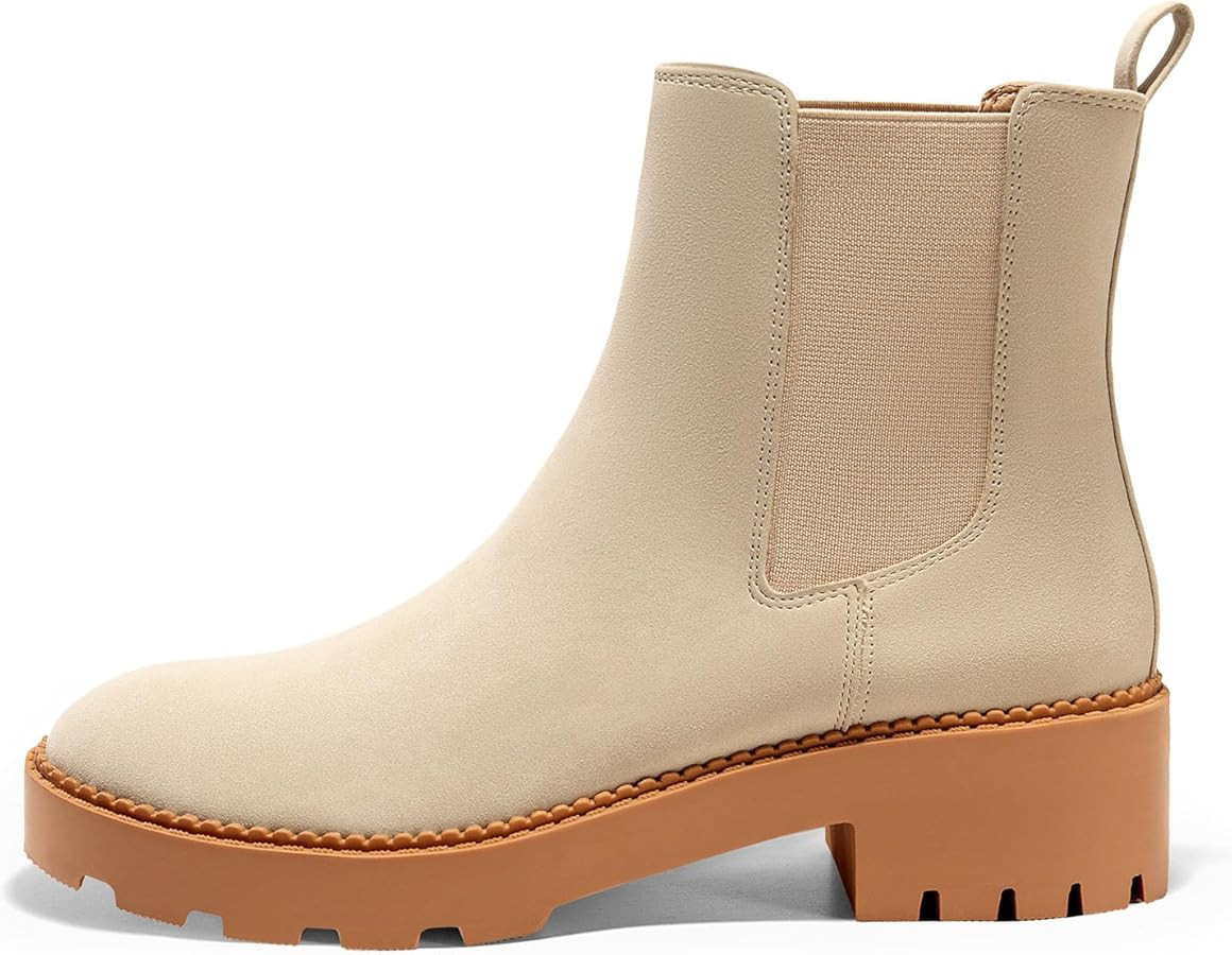 Coutgo Womens Platform Chunky Low Heel Slip on Chelsea Boots Suede Elastic Ankle Boots | Amazon (US)