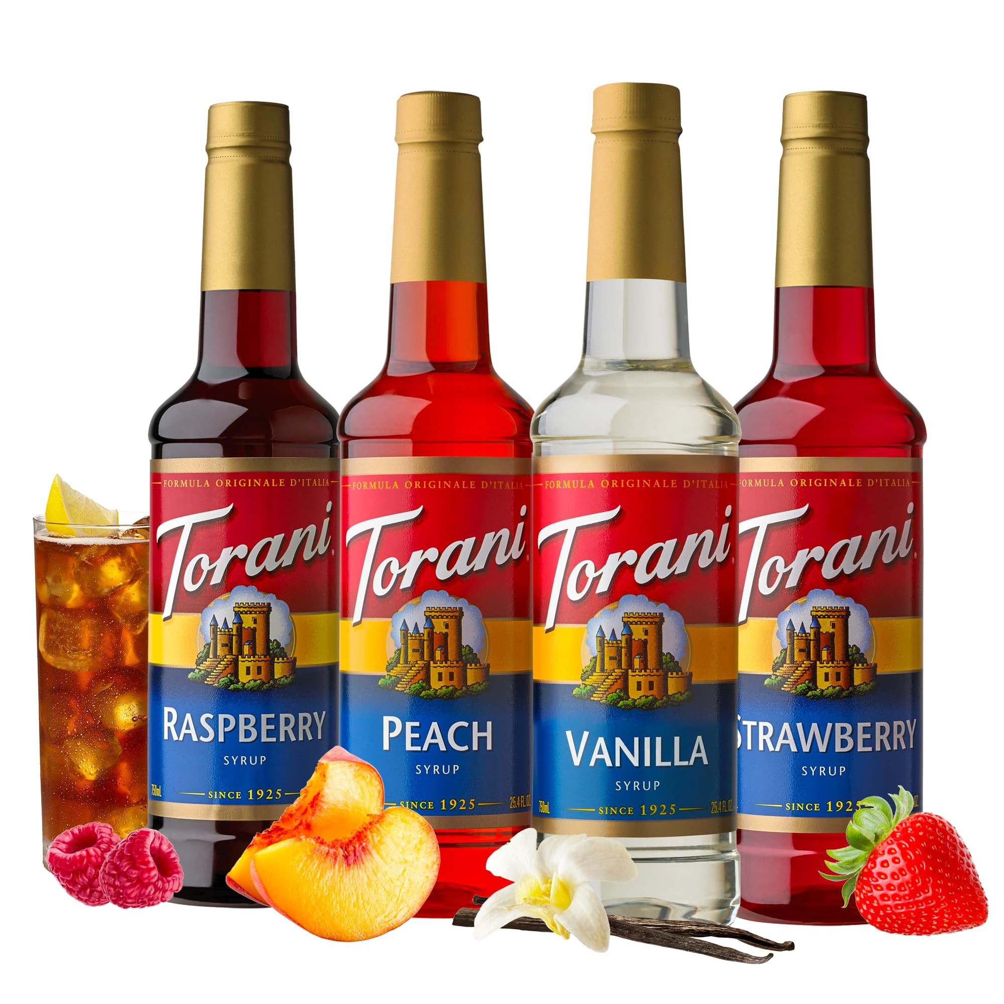 Amazon.com : Torani Flavored Drink Syrup Soda Shop Variety Pack, Raspberry, Peach, Vanilla & Stra... | Amazon (US)