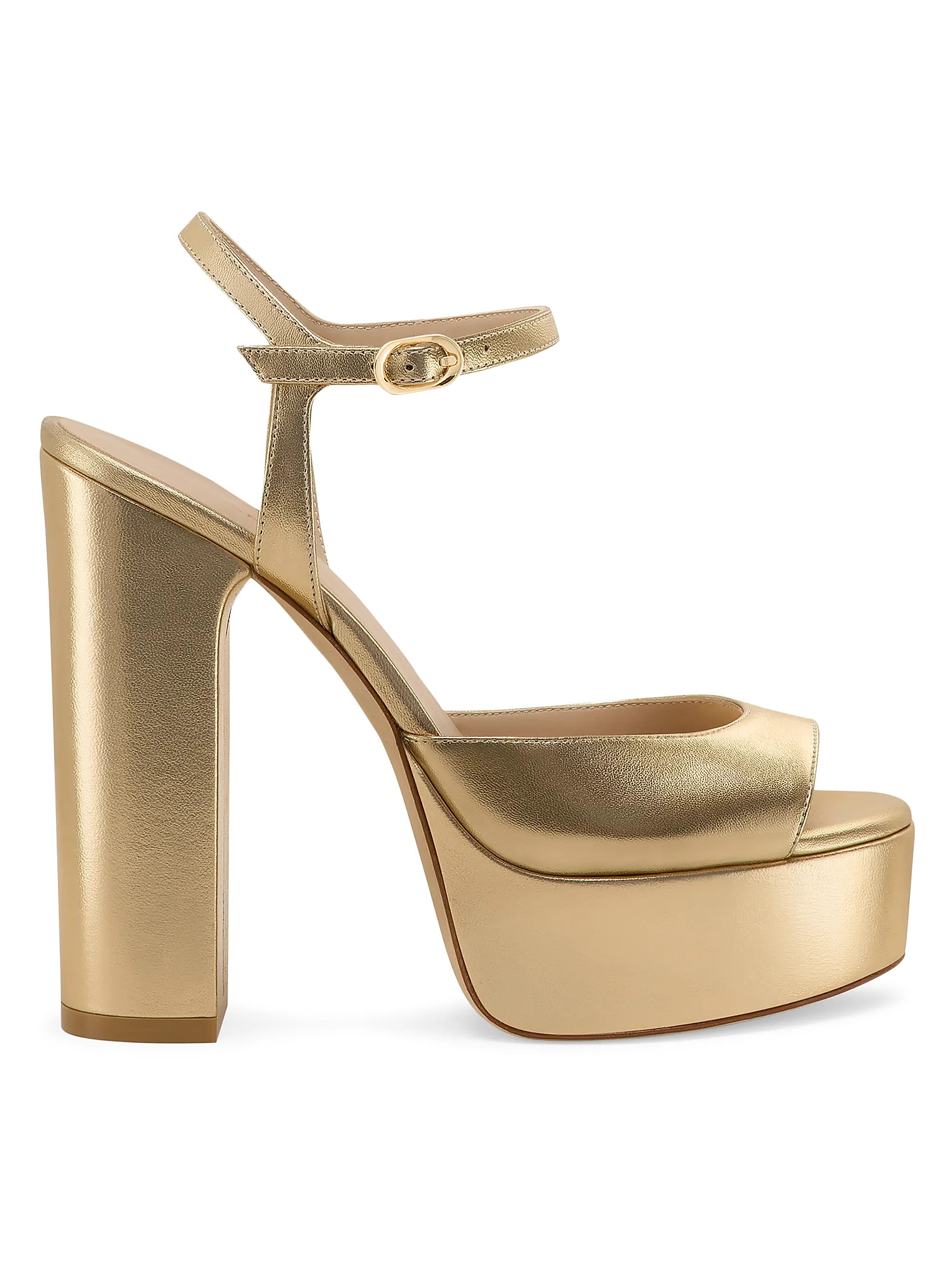 Stuart Weitzman Dayna Boost 130MM Metallic Leather Platform Sandals | Saks Fifth Avenue | Saks Fifth Avenue