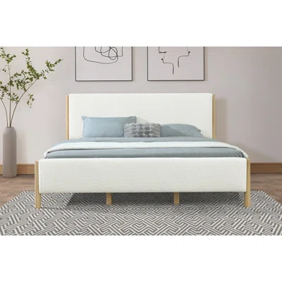 Modern Upholstered Bed with Natural Wood Legs, Ideal for Contemporary Bedrooms and a Comfortable Sleep Experience | Wayfair North America