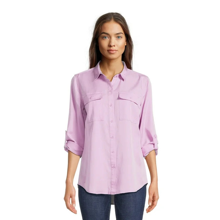 Time and Tru Women’s Button Front Utility Shirt, Sizes XS-XXXL | Walmart (US)