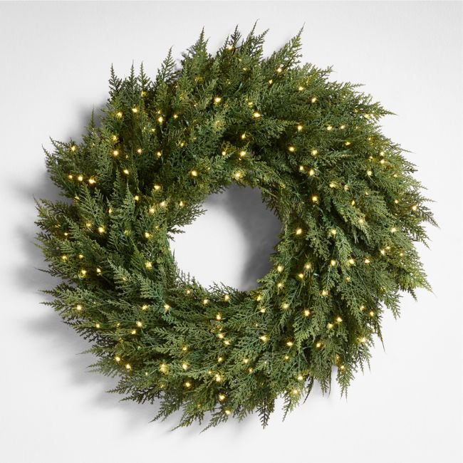 Faux Hemlock Pine Pre-Lit LED Wreath 28 | Crate & Barrel
