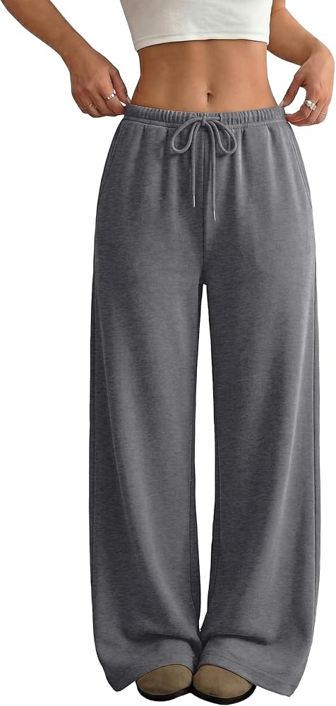 Wide Leg Sweatpants for Women High Waisted Baggy Sweat Track Pants Drawstring Casual Lounge Pants... | Amazon (US)