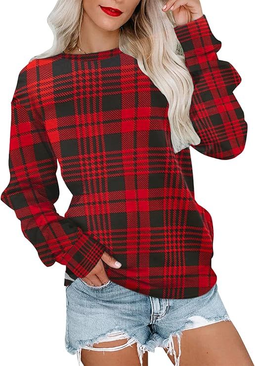 Women Cute Merry Christmas Xmas Hat Graphic Raglan Shirt Long Sleeve Shirts Sweatshirt Tops | Amazon (US)