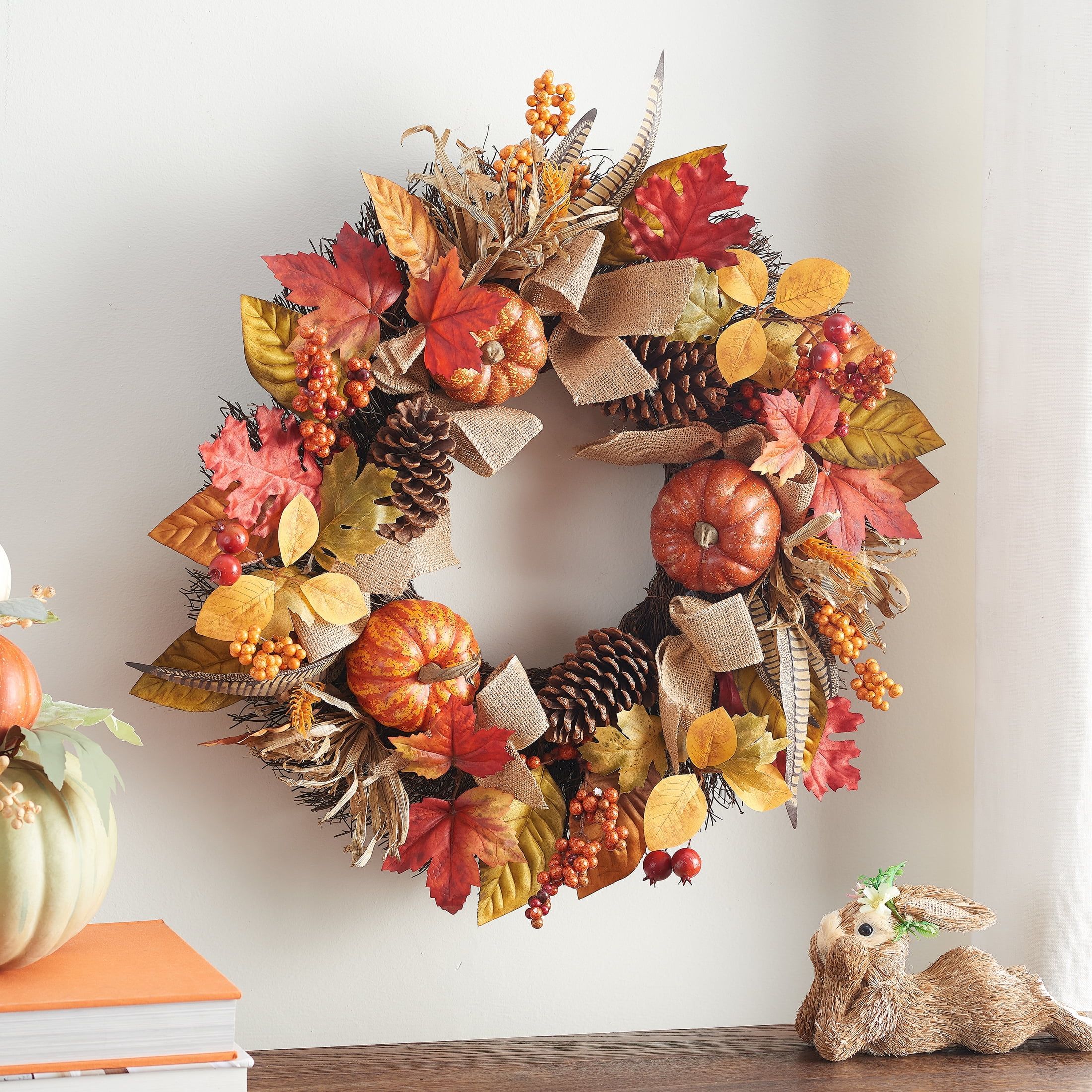 Way to Celebrate Harvest Pumpkin Maple Leaf Wreath 24" | Walmart (US)