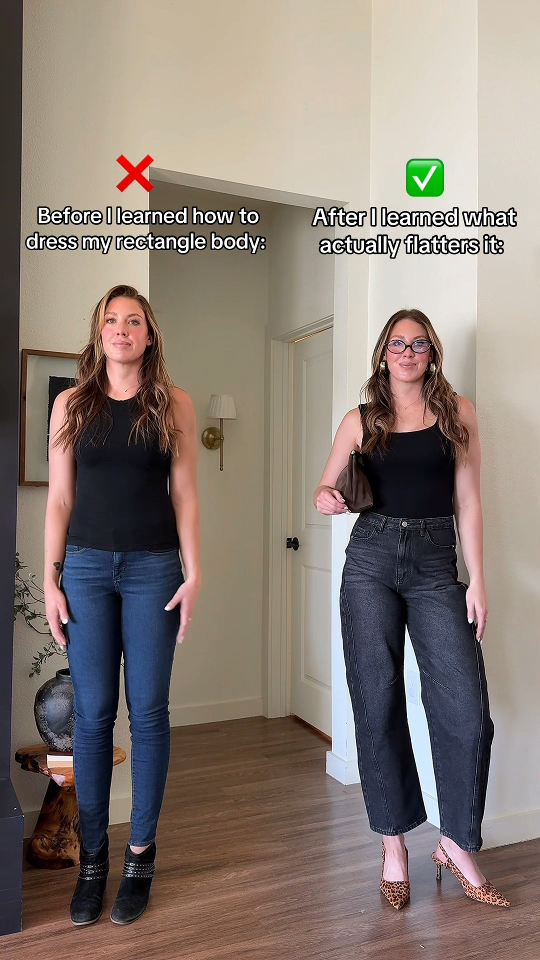 If you’re a rectangle body - dont forget the power of a barrel jean! I linked more barrel options that I love since these black ones are sold out + I linked more rectangle approved jeans you’ll love! 

I’m 510 and wearing a 27 tall in jeans + small/medium in tops!