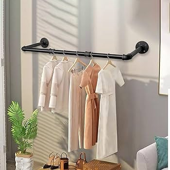 Industrial Iron Pipe Clothes Hanging Bar DIY Wall-Mounted Garment Rack Heavy Duty Clothing Rack f... | Amazon (US)