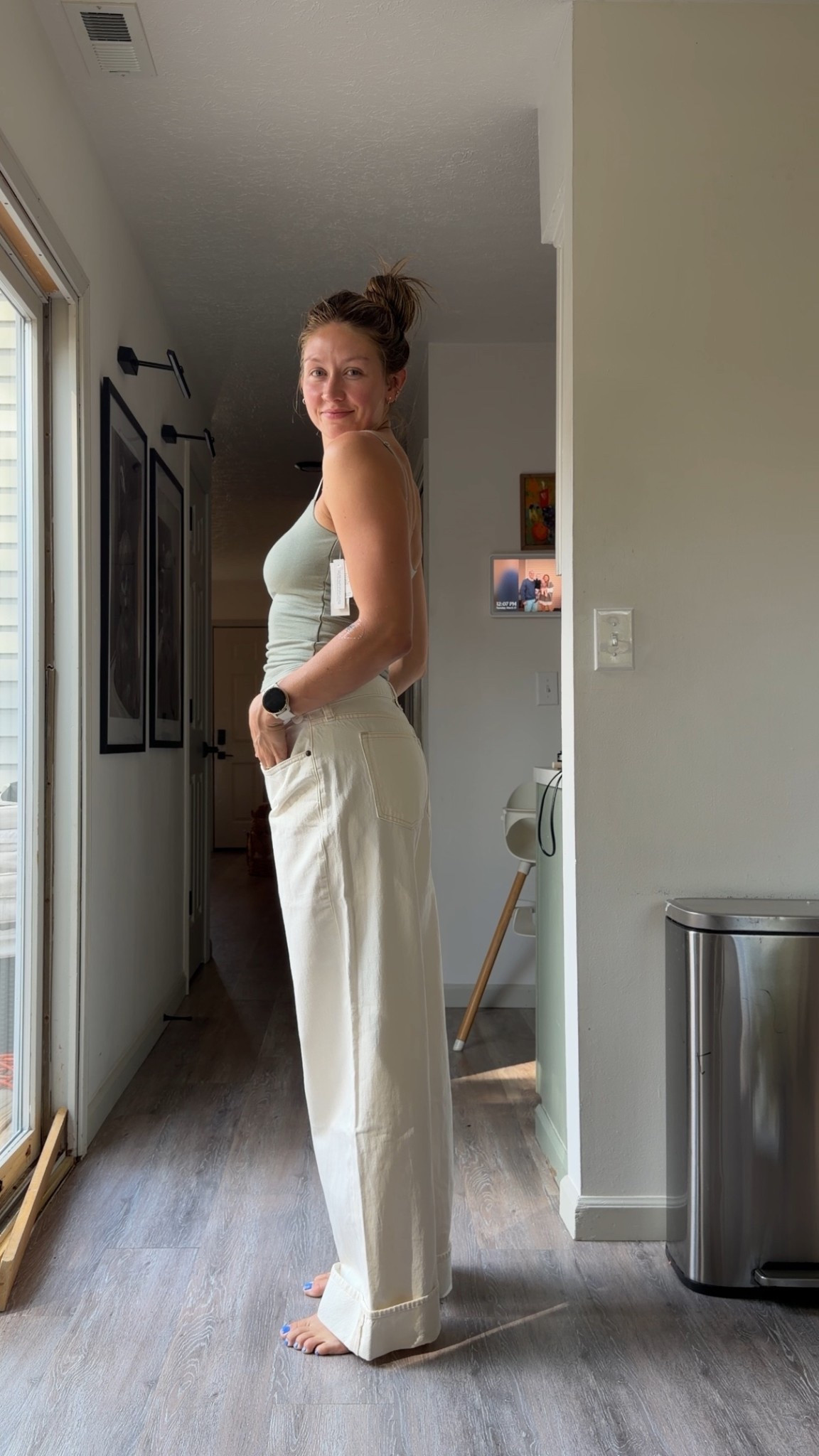 Sized up too sizes in the jeans for a lose feel and look! I got a 29 (usually a size 27 pre-pregnant and 28 post baby) Got a small in the top and my boobs are like a size D right now 

#LTKootd