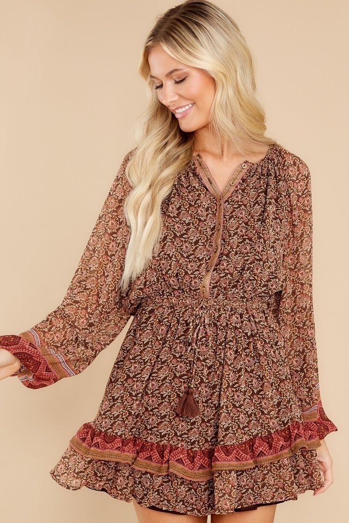 Newest Sensation Terracotta And Ivory Print Dress | Red Dress 