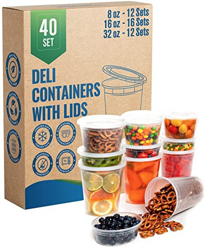 Leakproof Combo Pack Slime Small, Deli Plastic Food Containers with Lids [Reuseable, Kitchen Storage, Disposable, Lunch Meal Prep, Soup, Portion Control, Dishwasher, Microwaveable & Freezer Safe] | Amazon (US)