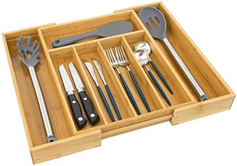 Bamboo Drawer Organizer, Expandable Silverware Drawer Organizer and Cutlery Tray, Wooden Drawer D... | Amazon (US)