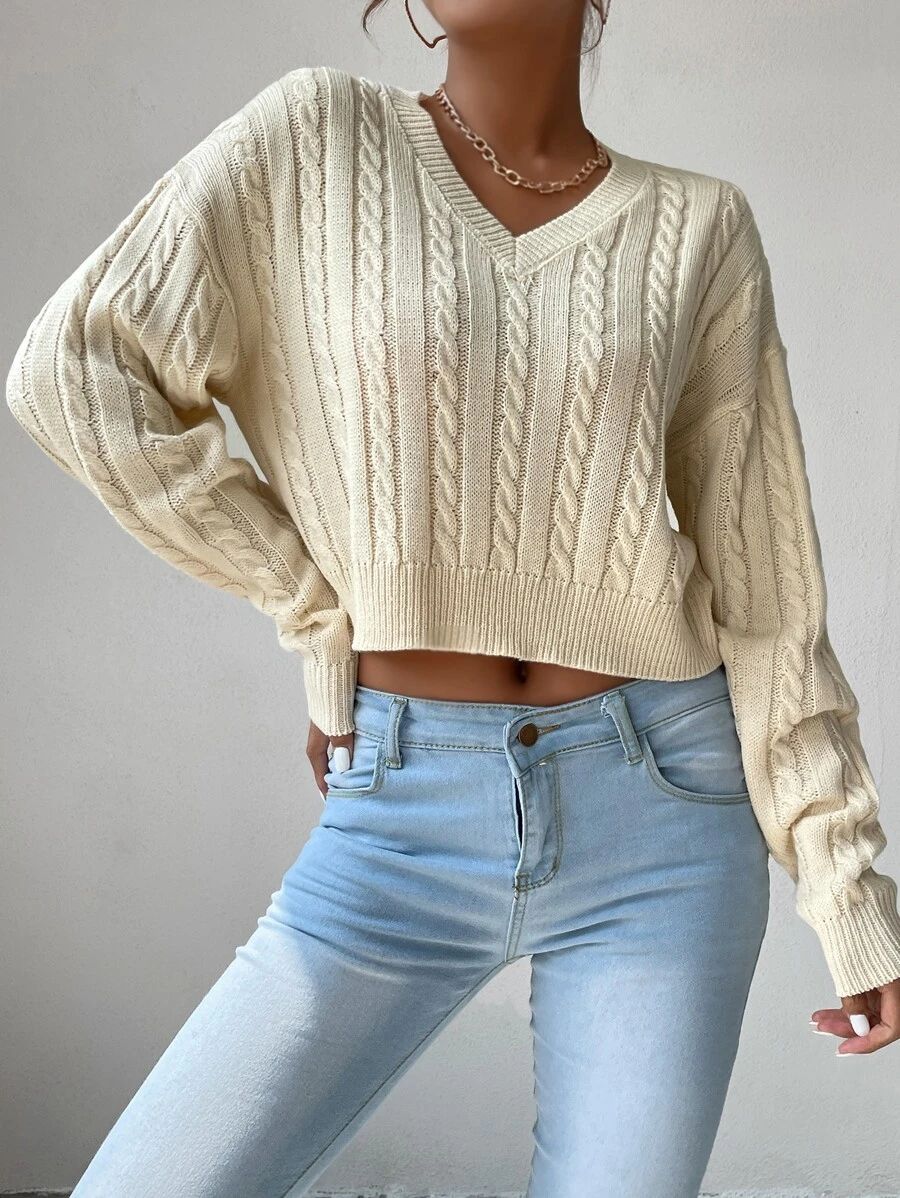 V-neck Cable Knit Sweater
   
      SKU: sw2108257326781230
          (1000+ Reviews)    $18.00  ... | SHEIN