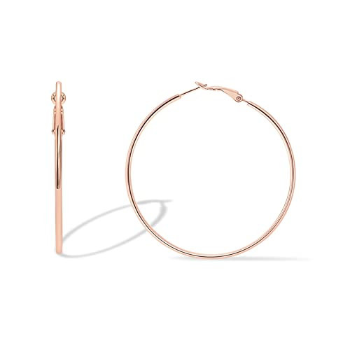 PAVOI 14K Gold Plated 925 Sterling Silver Post Hoops - Large Hoops Earring - Lightweight Gold Earrings for Women (Rose Gold,60mm) | Amazon (US)