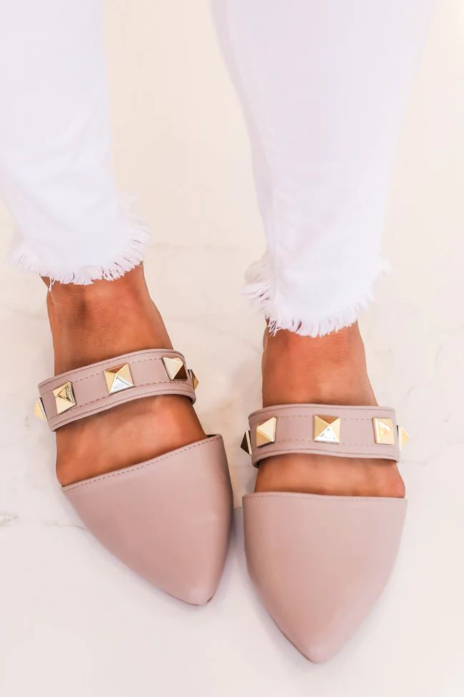 Jeanie Taupe Stud Detail Mules | Pink Lily