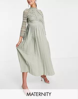 Little Mistress Maternity lace detail midaxi dress in sage green | ASOS (Global)