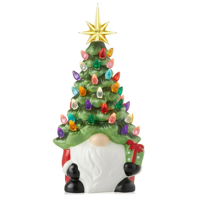 Hand Painted Ceramic Christmas Gnome with Tree, Pre-Lit with 78 Multi Color Lights and Star Toppe... | Walmart (US)
