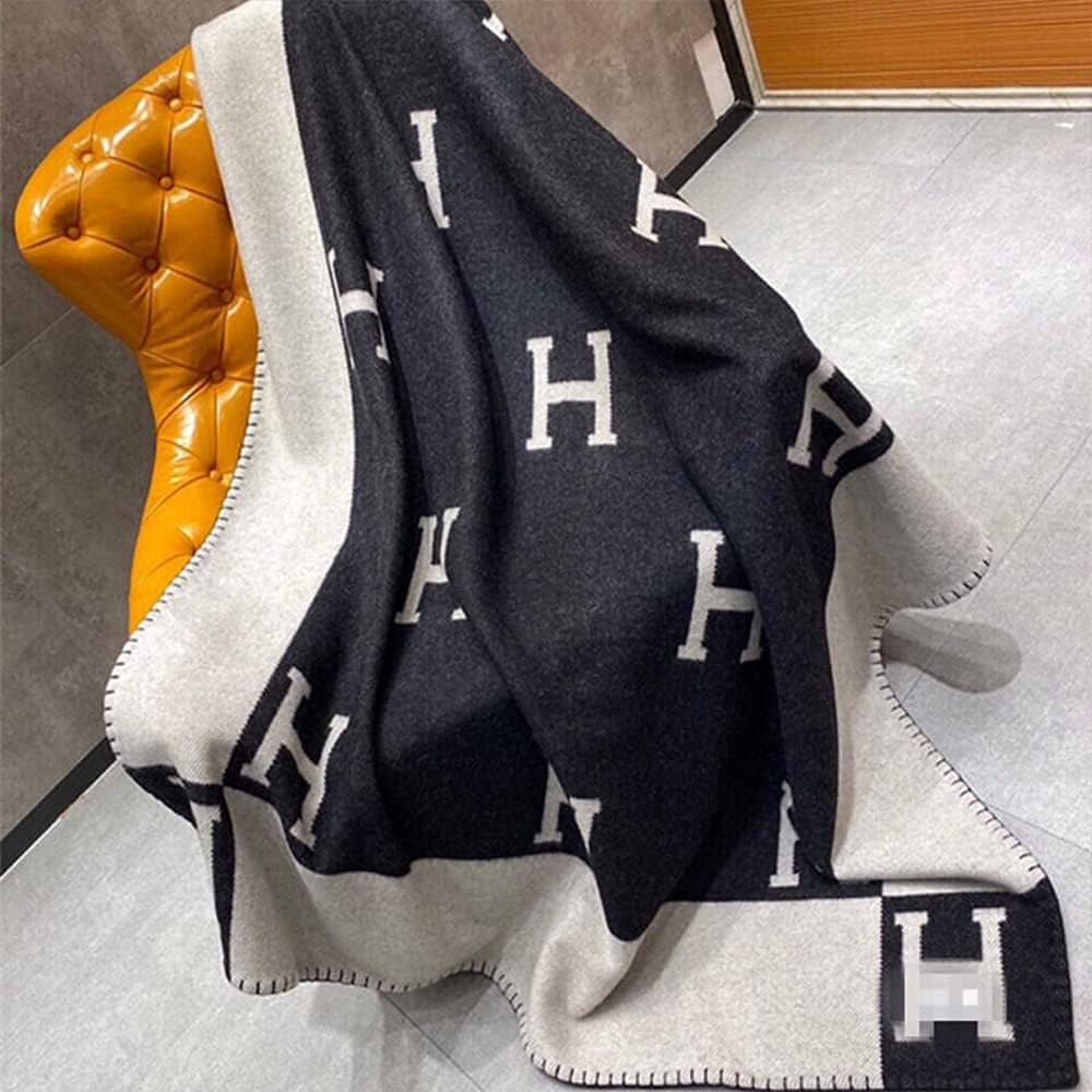 Luxury Letter H Cashmere Design Blanket Crochet Soft Wool Shawl Blankets for Beds Yoga Winter War... | Amazon (US)