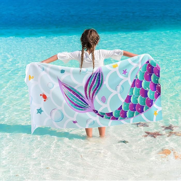 WERNNSAI Toalla de playa de sirena para niñas – 30 x 60 pulgadas, toalla de natación sin aren... | Amazon (US)