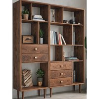 Real Wood Living Room Wall Shelf, Bookcase, Modern Wooden Cabinet, Solid Nordic Style, Library | Etsy (US)