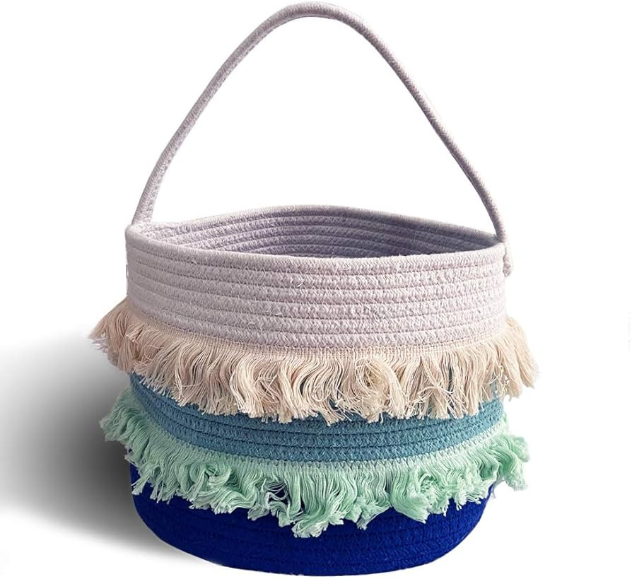 Rope Easter Basket for Kids - Easter Rope Basket with Tassel Encircled, Easter Blues Boys Basket,... | Amazon (US)