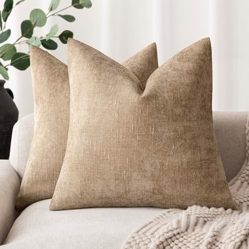 Foindtower Pack of 2 Textured Chenille Throw Decorative Pillow Covers Square Accent Solid Cushion... | Amazon (US)