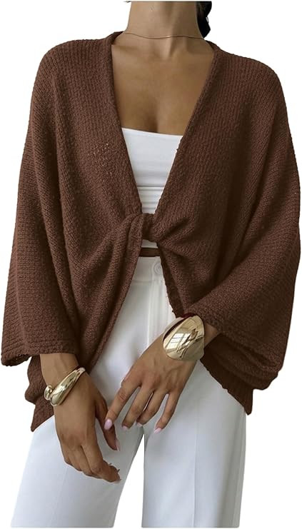 GORGLITTER Women's Bat Wing Wrap Tops Cropped Light Weight Oversized Sweater V Neck Pullover Knit... | Amazon (US)