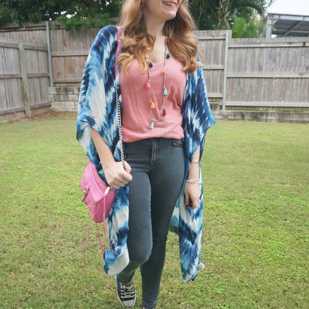 Blue and pink again with my navy tie dye cover up, pink tee and black skinny jeans. And my always on repeat recently redyed Rebecca Minkoff mini MAC bag 💕

#LTKaustralia #LTKitbag