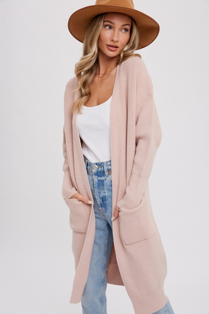 Light Pink Chunky Knit Long Sweater Cardigan | PinkBlush Maternity