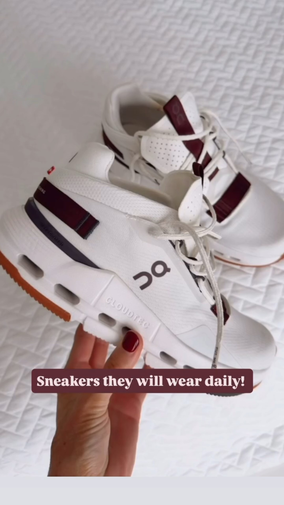 My favorite On sneakers at moment 👏🏼 I absolutely love the burgundy color - so fun for fall and winter. These would be a great gift idea too! 

Loverly Grey, On Cloud sneakers, gift idea for her

#LTKHoliday #LTKGiftGuide