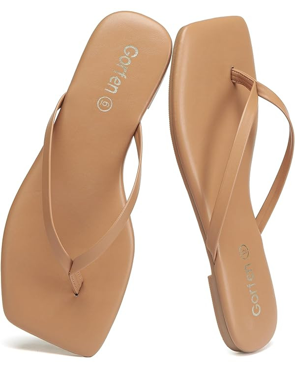 Flip Flops for Women Comfortable Square Toe Casual Beach Sandals Summer Outdoor and Everyday Wear | Amazon (US)