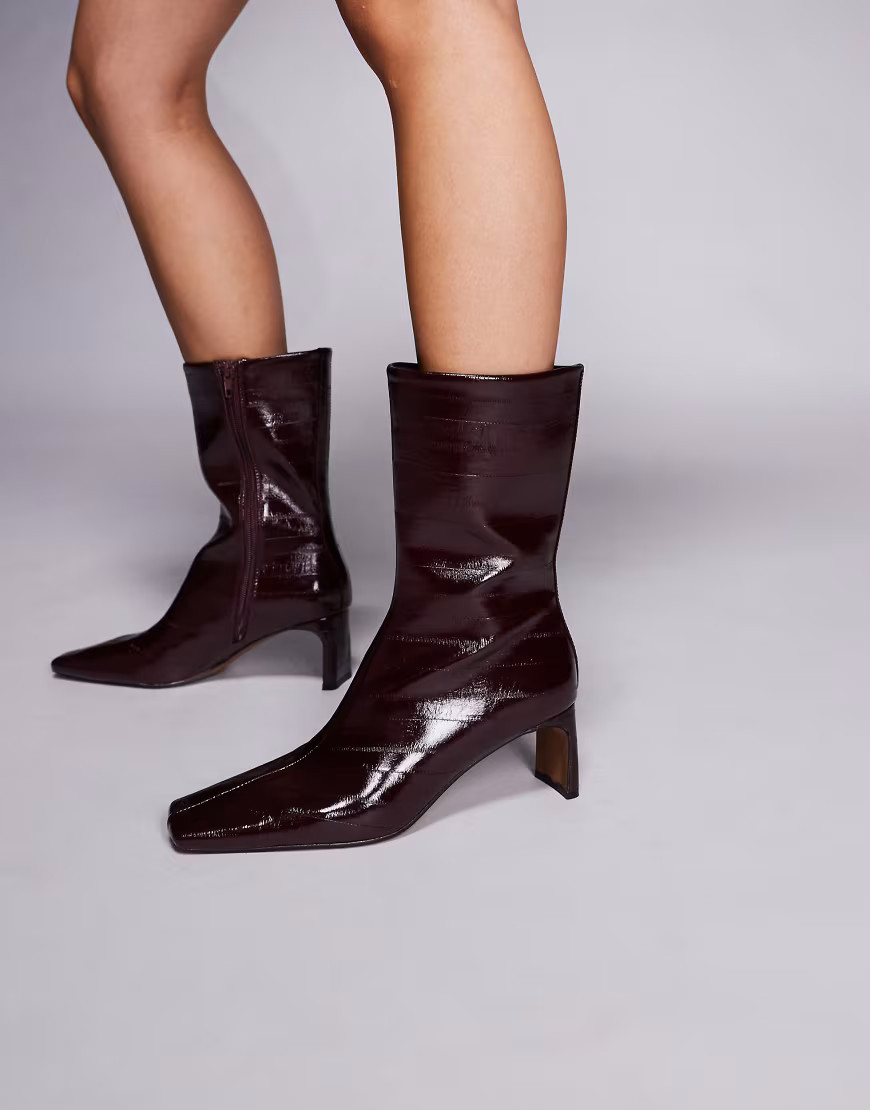 ASOS DESIGN Eliza set back heel ankle boots in burgundy eel-Red | ASOS (Global)