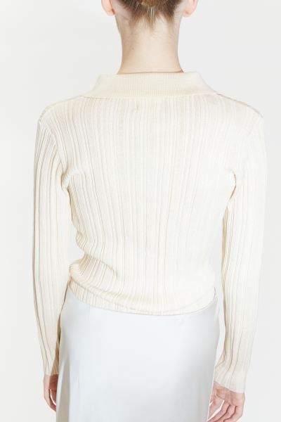 Rib-knit collared top - Cream - Ladies | H&M GB | H&M (UK, MY, IN, SG, PH, TW, HK)