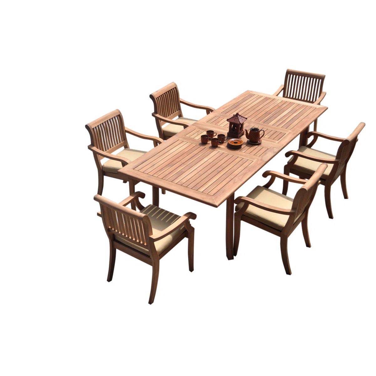 Teak Smith New 7 Pc Luxurious Grade-A Teak Dining Set - 94" Rectangle Table And 6 Stacking Arbor ... | Perigold