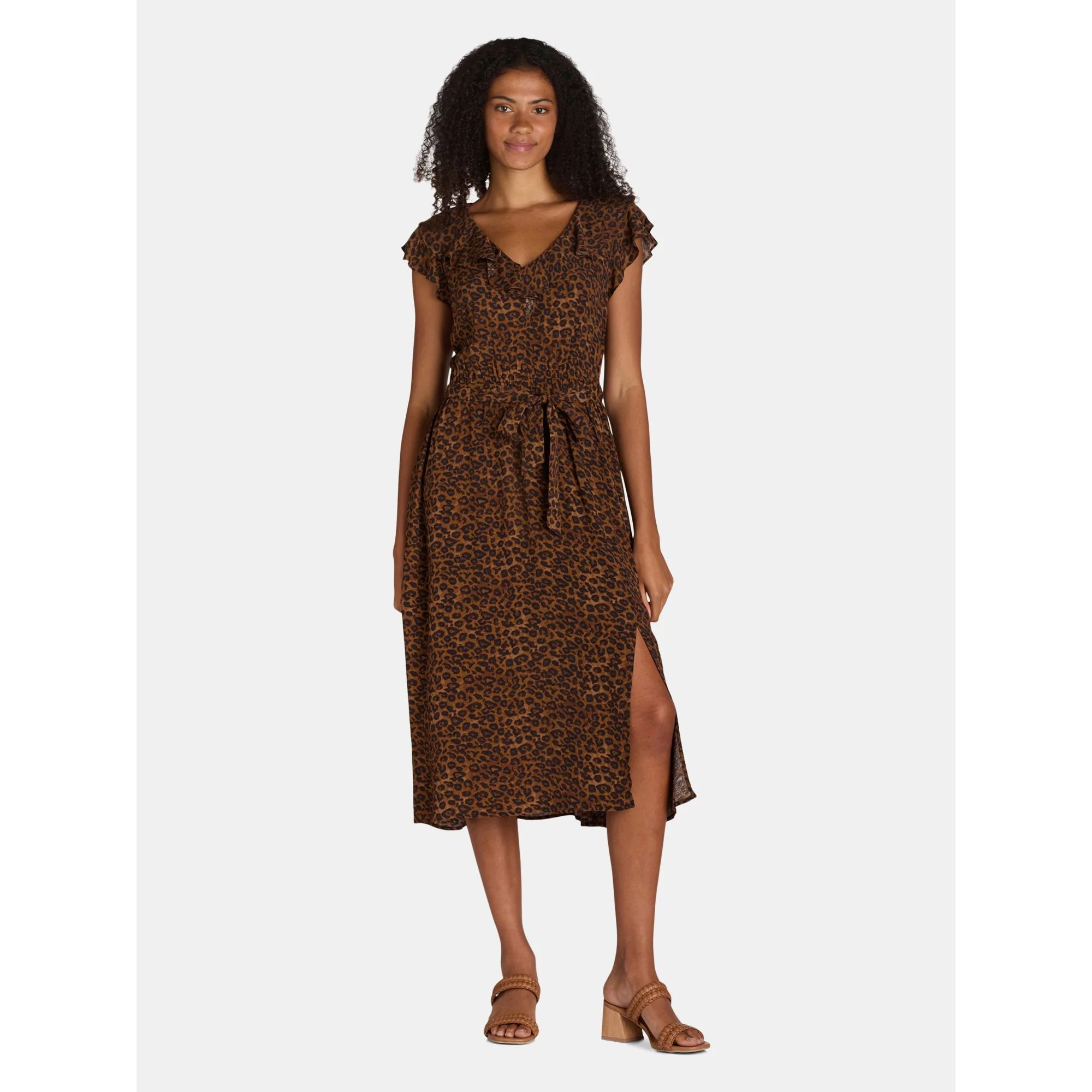 Time and Tru Women's and Women's Plus Ruffle Neck Midi Dress, Sizes XS-4X | Walmart (US)