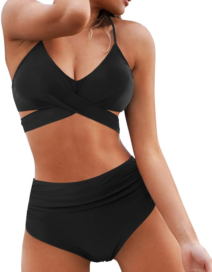 OMKAGI Women's High Waisted Bandage Bikini Set Wrap Two Piece Push Up Swimsuits | Amazon (US)