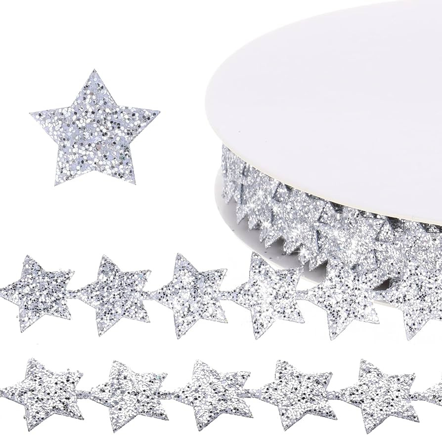 Glitter Star Ribbon, 1 Roll 20 Yards Glitter Ribbon Trim Silver Glitter Ribbon Star Ribbons for C... | Amazon (US)