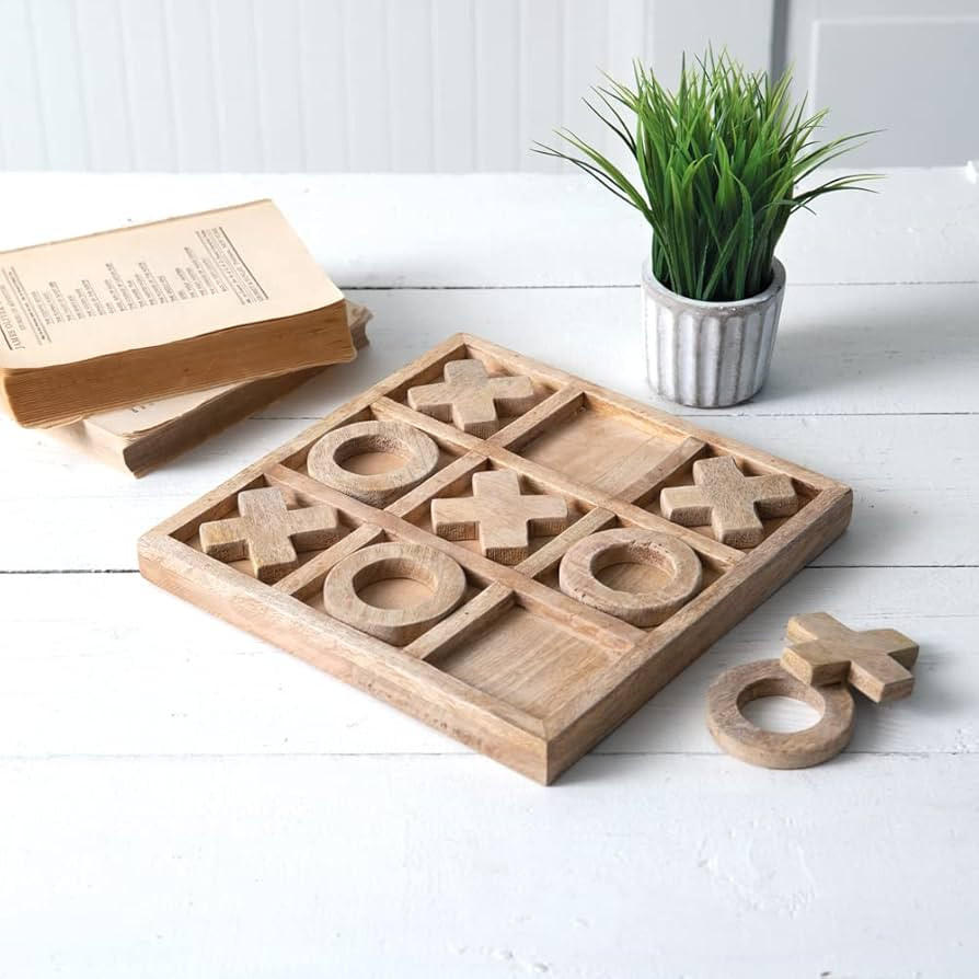 CTW Home Collection Wooden Tic Tac Toe Board Game, 10-inch Diameter | Amazon (US)
